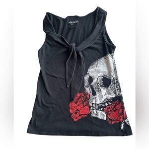 Hot Topic Vintage Y2K Black & Red Skull Tie-Front Tank Top Size S/M